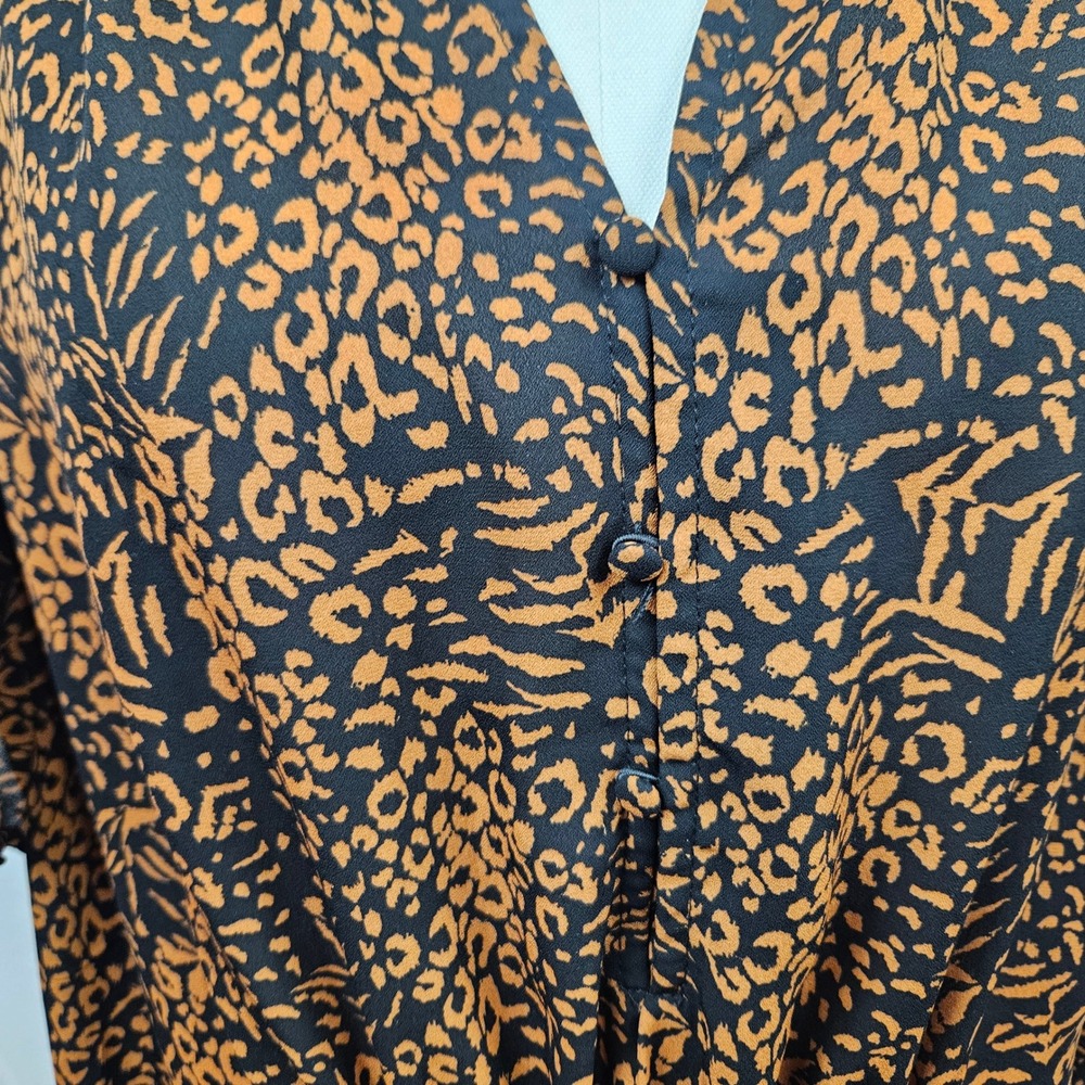 Massini Womens Animal Print Blouse Cognac Orange Black Elastic Waist Peplum 1X - Picture 4 of 9